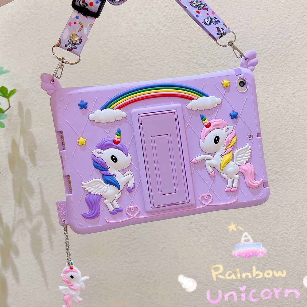 Carcasă moale 3D Unicorn pentru iPad 10.2, 9.ª, 2021, 8.ª, 7.ª, pentru iPad Air5, Air4, 10.9, Air 2, Pro 11, Mini6, Mini 4, 5, Husă pentru copii cu suport_voghion.com