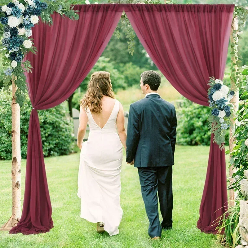 Tende da soffitto per matrimoni da 1,5 m x 20 m, 2 pannelli, bordeaux, tessuto chiffon, drappeggio, per fondale, decorazioni per arco, per cerimonie, feste, matrimoni, arco, tende da soffitto