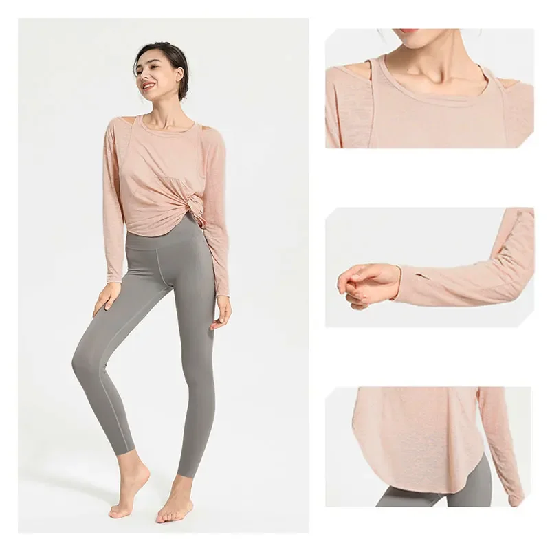 Long Sleeve Yoga Shirts for Women Loose Sports Tee Crop Top Sportswear Gym Fitness Wear Workout