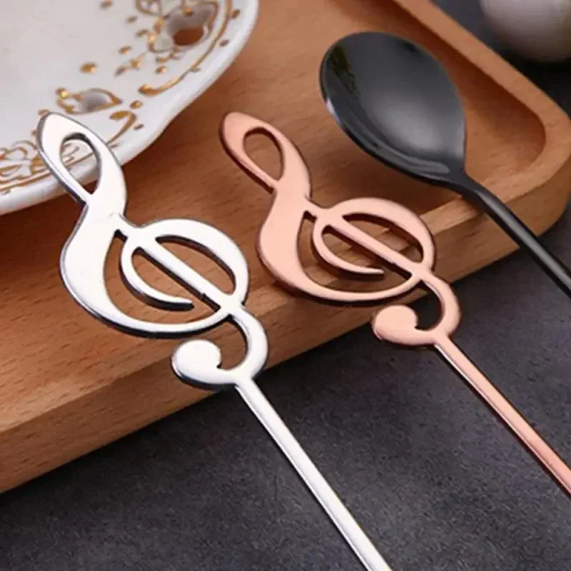Stainless Steel Spoon Tea Spoon Musical Note Stainless Steel Teapoon Treble Clef Shape Mug Teaspoons Music Bar Ice Cream Creative Kitchen Tableware