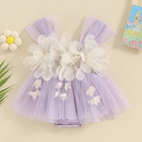 Toddler Baby Girls Tulle Romper Skirts Cute Summer Jumpsuits Dress Children Sleeveless 3D Flower Decor Bodysuits Outerwear 2