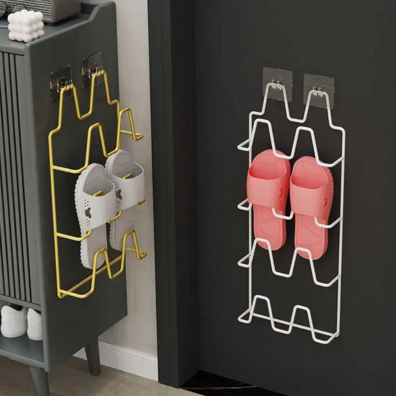 Metal Waterproof Bathroom Slipper Rack Thickened Toilet Door Back Wall Drainage Storage Hooks Shoes Hangers Shelves Multilayer