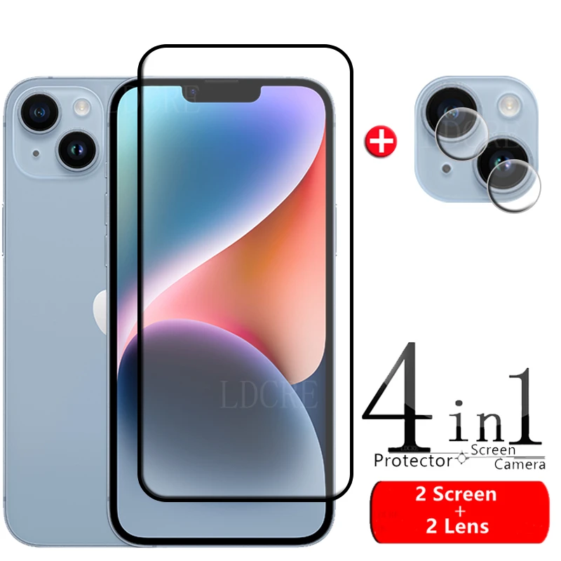 4-In-1 Per Iphone 14 Plus Glass Per Iphone 14 Full Cover 9H Hd Screen Protector Apple Iphone Se 2020 12 13 14 Pro Max Plus Glass