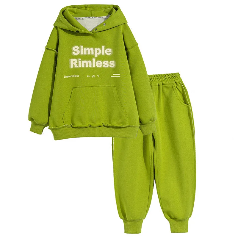 

Boy Fashion Outfit Set Spring New Long Sleeve Hooded Sweatshirt + Sweatpant 2pcs Casual Letter Print Sportswear for Teens 4-14 Y