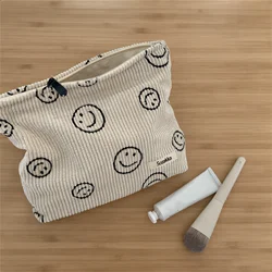 Elegant Corduroy Cosmetic Bag with Ample Storage and Portable Design (Beige)