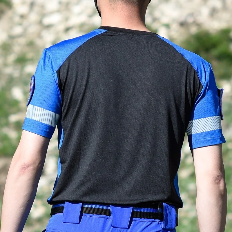 Hi Vis 로고 인쇄가있는 남성용 투톤 셔츠 노란색 해군 빠른 건조 안전 반사 셔츠 자동차 오토바이 용 작업복