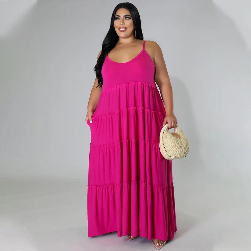 Plus Size Solid Loose Dress Women Sleeveless Elegant Pretty Cloth Female Casual Wide 5xl Robe 2023 Summer Sale New In Dress