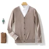 Autumn Winter 100% Pure Cashmere Wool Knit Cardigan Men's Jacket Trend V-neck High-Quality Sweater Loose Warm Men's Coat Tops 1