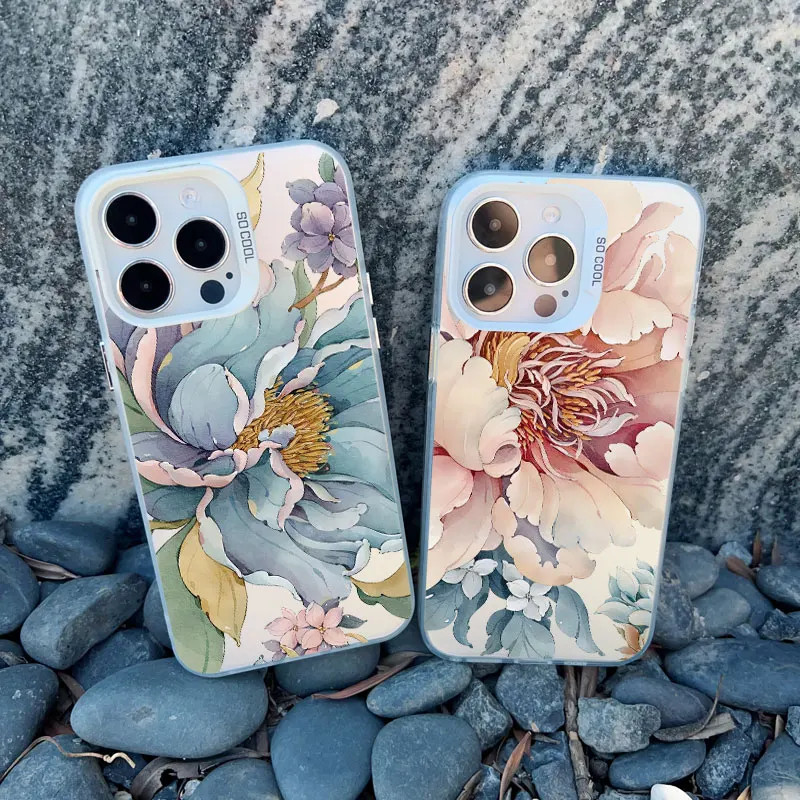 Vintage Elegant Pink Peony Flower Shockproof Laser Phone Case