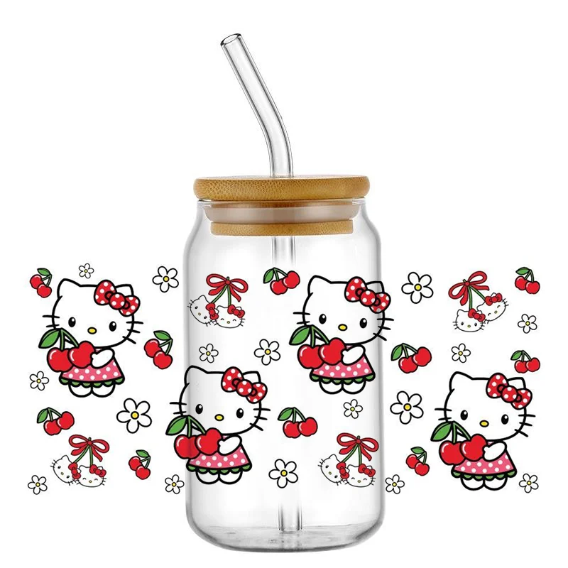 Coffee Can Wraps Miniso Hello Kitty Theme For Libbey 16oz Can Glass Kuromi Coffee Waterproof UV DTF Coffee Can Wrap Libbey Glass 3D Wrap