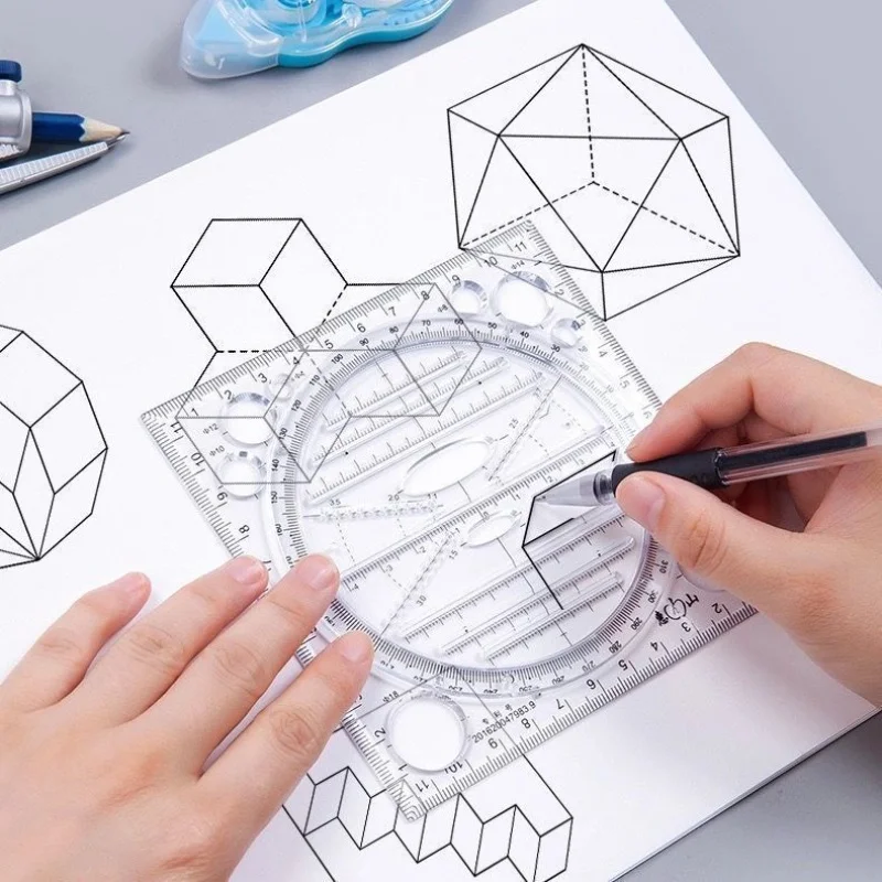 Ruler Set Rotatable Ruler 1PCS Multifunctional Universal Ruler Rotatable Ruler Set Math Circle Ellipse Template Exam Triangle Parallel