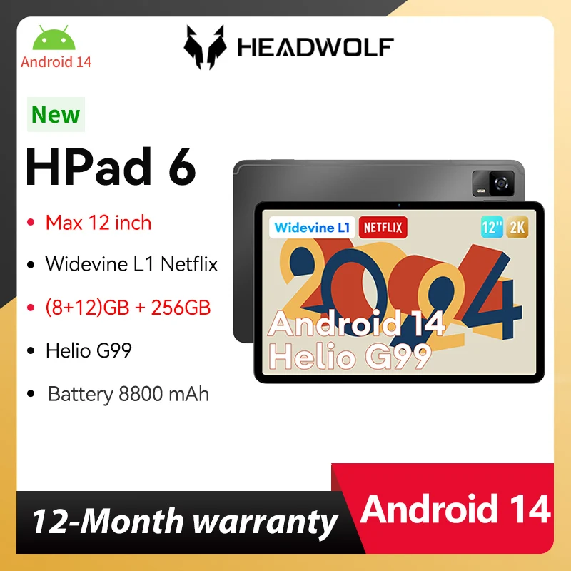 Headwolf HPad6 Tablet Android 14 Octa-core CPU G99 8GB(+12GB ) Ram 