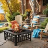 Multifunctional Patio Fire Pit Table, 32in Square Metal BBQ Firepit Stove Backyard Garden Fireplace with Spark Screen Li 1