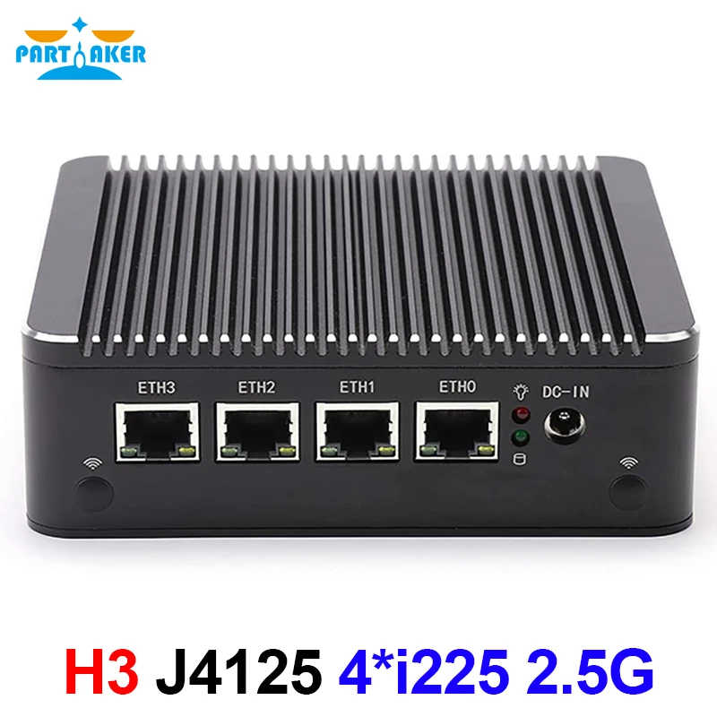Fanless Mini PC 4 Intel 2.5G LAN Celeron J4125 2.5GbE I225-V LAN Mini  Router Server ESXI HD-MI pfSense Firewall Appliance
