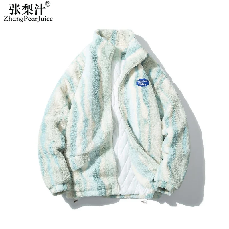

Men Japanese Striped Lamb Wool Cotton-padded Jacket Men Fleece Casual Warm Coat Jacket Men Y2k Jacket Male Thermal Windbreaker