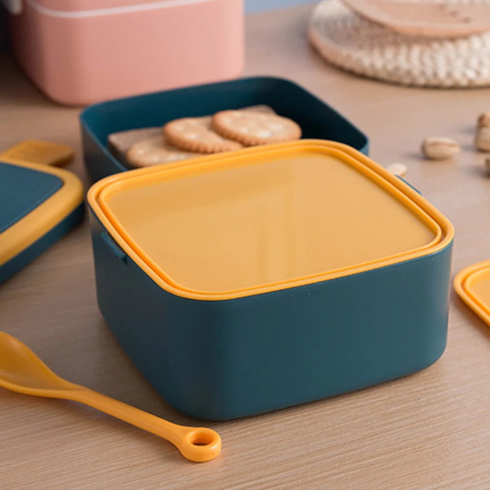 1000ml Bento Box Portable 2 Layer Square Food Storage Containers with  Handle Plastic Bento Box Leakproof Safe for Outdoor Picnic