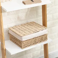 Handwoven Storage Box Rattan Storage Baskets with Lid Wicker Desktop Sundries Cosmetics Organizer Clothes Snack Toys Storage Box 1