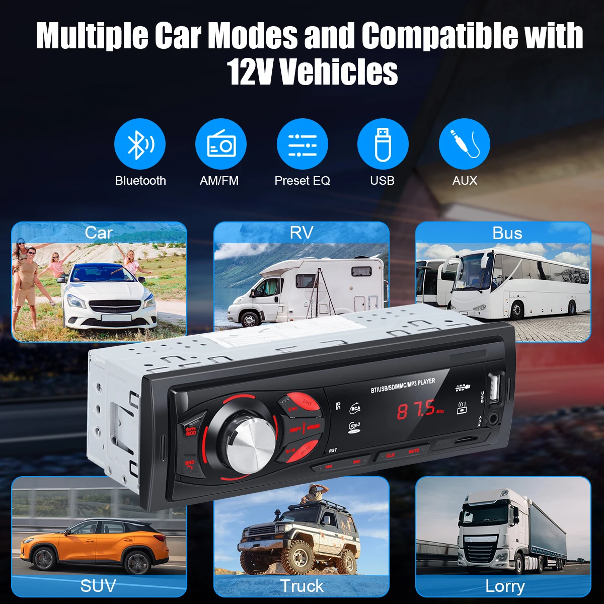 DuoDton Car Radio Audio 1 Din Bluetooth Stereo Hands-Free Calling MP3 Player FM Receiver With AUX/USB/TF Card In Dash Kit