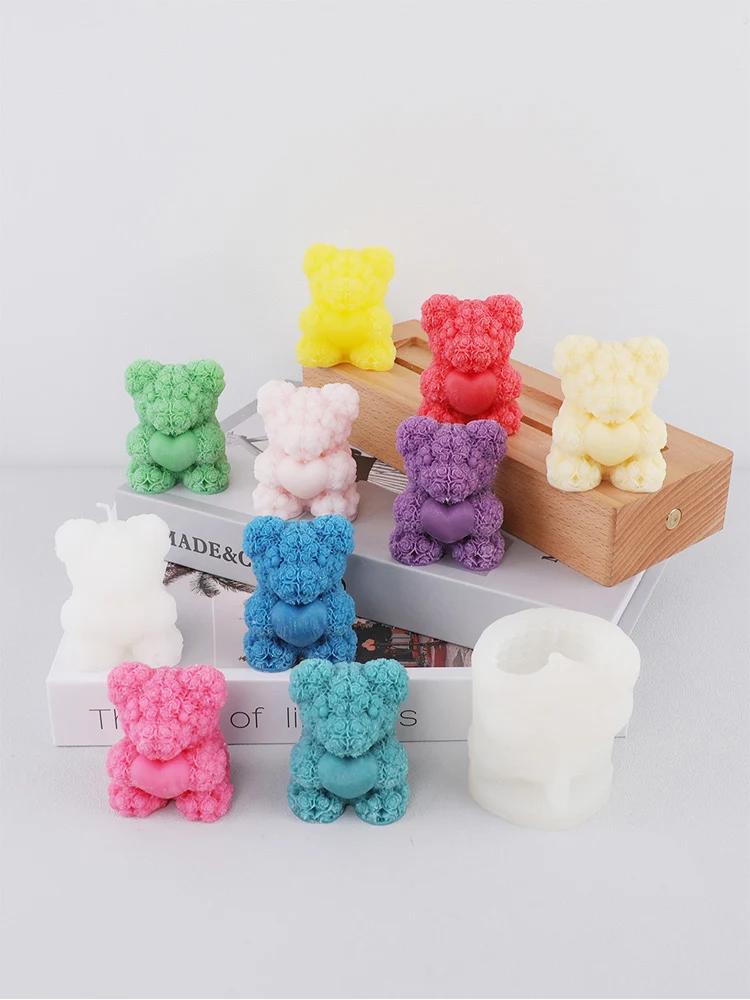 Valentine's Day Love Rose Bear Candle Silicone Mold DIY Qixi Bear Manual Aromatherapy Grinding Tool