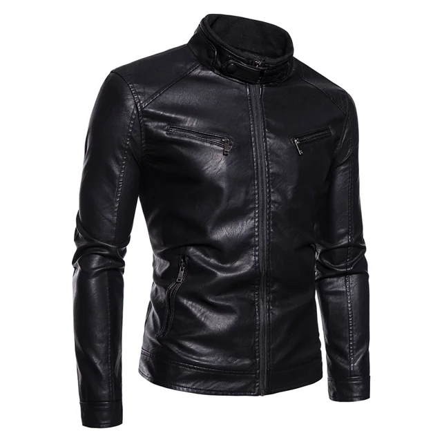 Men'sleather jacket spring and autumn outdoor motorcycle casual jacket men's stand up collar jacket winter thick slim fit jacket