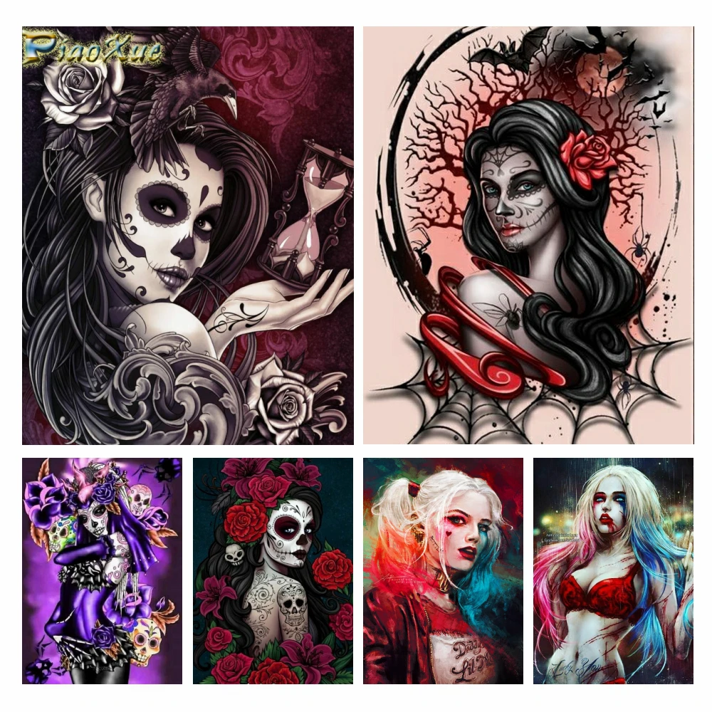 

Day of the Dead 5D Diy Diamond Painting Fantasy Sexy Gothic Skull Girl Diamond Embroidery Cross Stitch Kit Wall Art Decor Gift