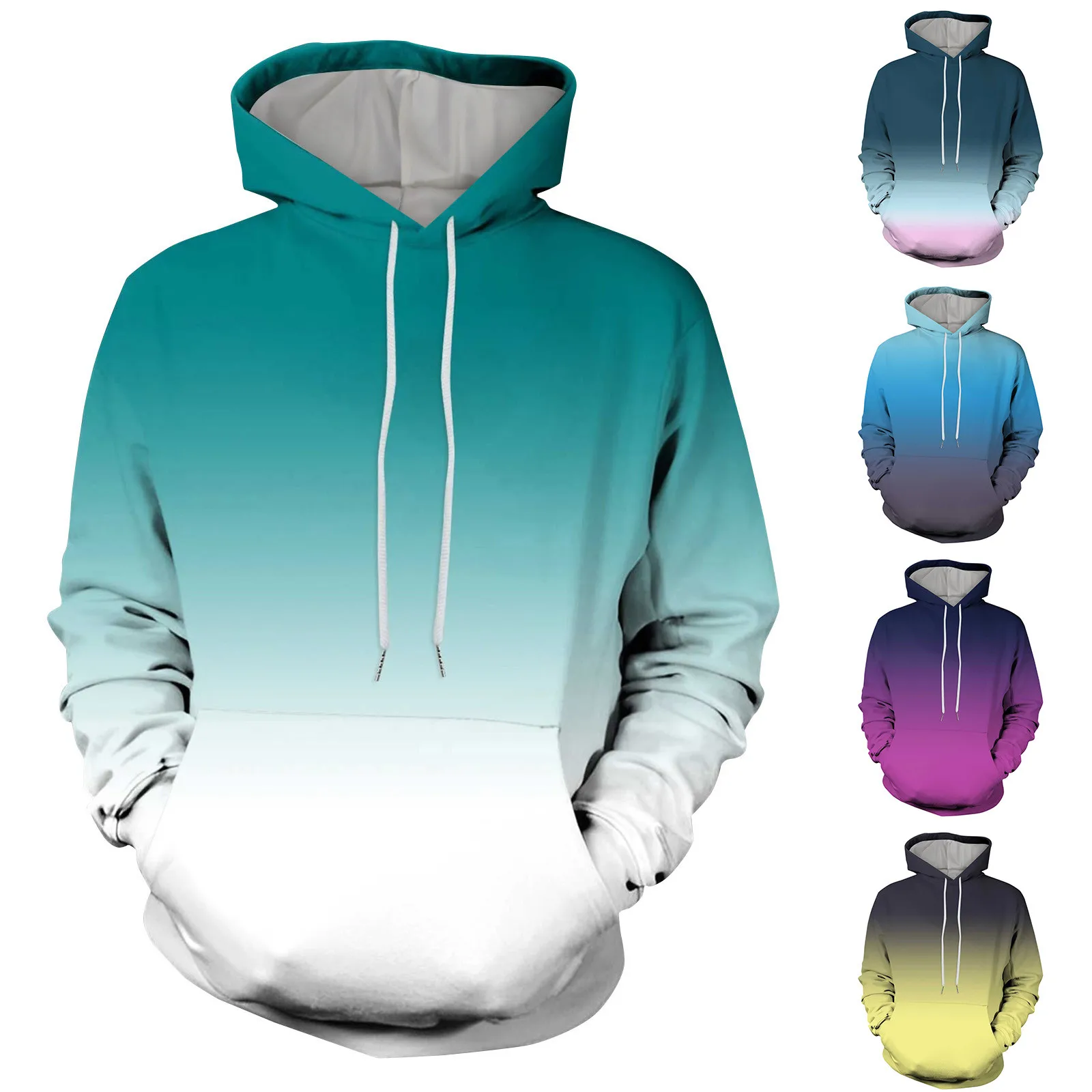 

Green Gradient Hoodie Men Long Sleeve Fashion Casual 3d Printed Hooded Drawstring Pullover Top Sudadera Loose Fit Japanese Style