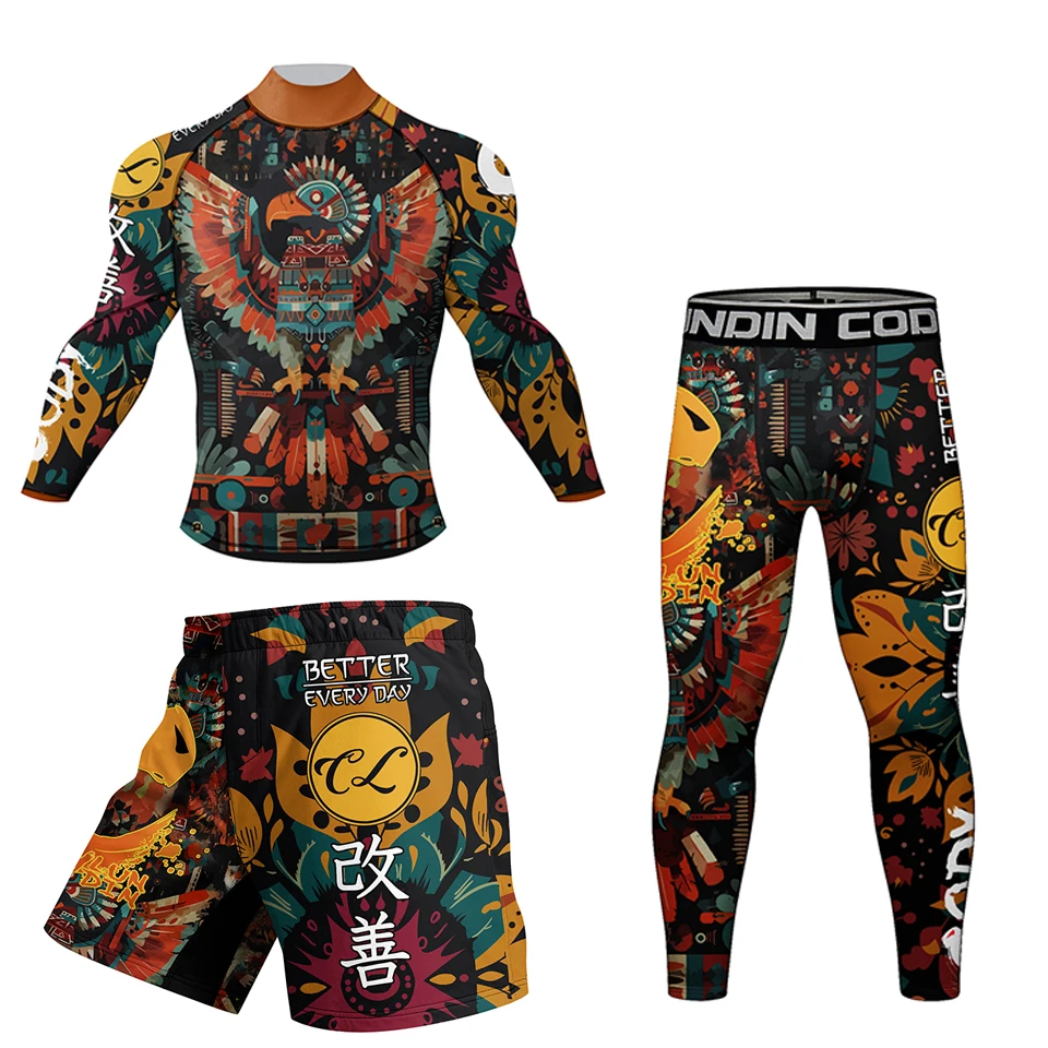 Sports Apparel Brazilian Jiu Jitsu Rash guard MMA T-shirt + Pants BJJ Not Gi Kimono Boxing Rashguard Sets With Rubber Waistband Shorts And Anti sports apparel