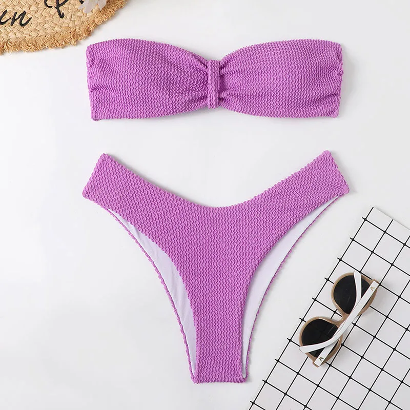 Swimsuits Women Candy Colors Sexy Swimwear Bather High Waist Push Up Bandeau Bikini Set Bathing Suits Beachwear Biquini Mujer strapless bikini set Bikini Sets