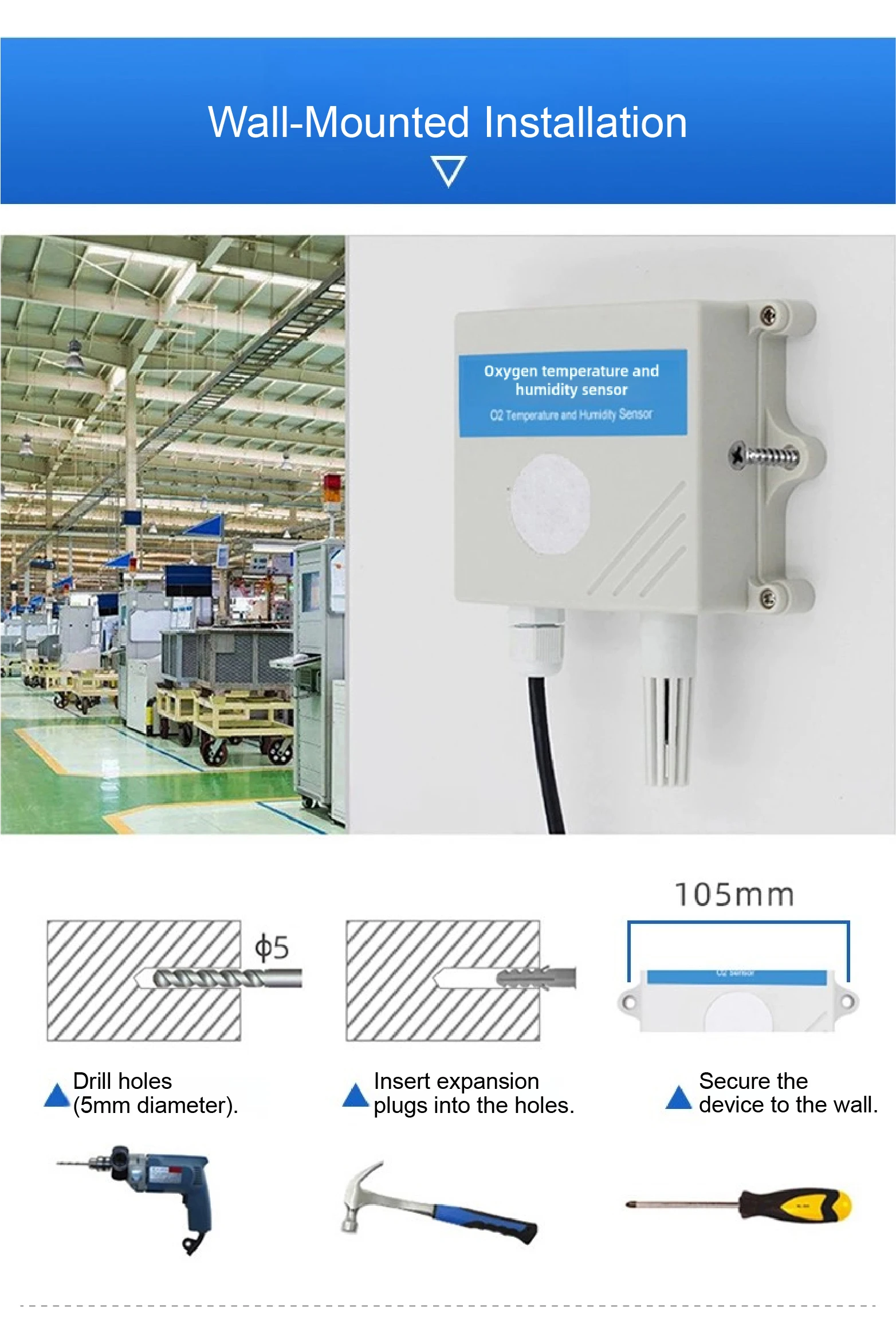 Industrial O₂ Sensor RS485 4-20mA 0-10V Output Wall Mounted O₂ Transmitter for A