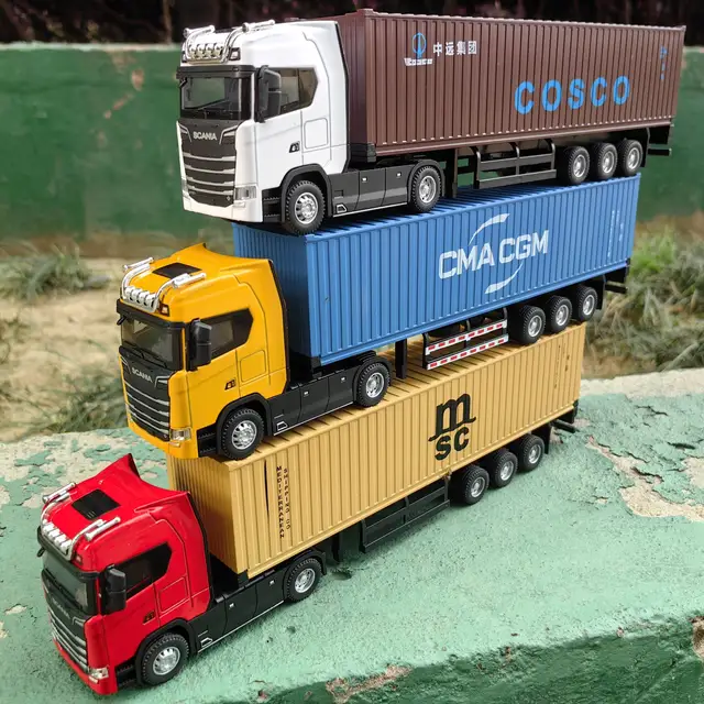 1/50 Simulation Large Truck Toy Car Model Alloy Diecast Transport Container Vehicle Car For Boy Gifts with Sound Light Pull Back 3
