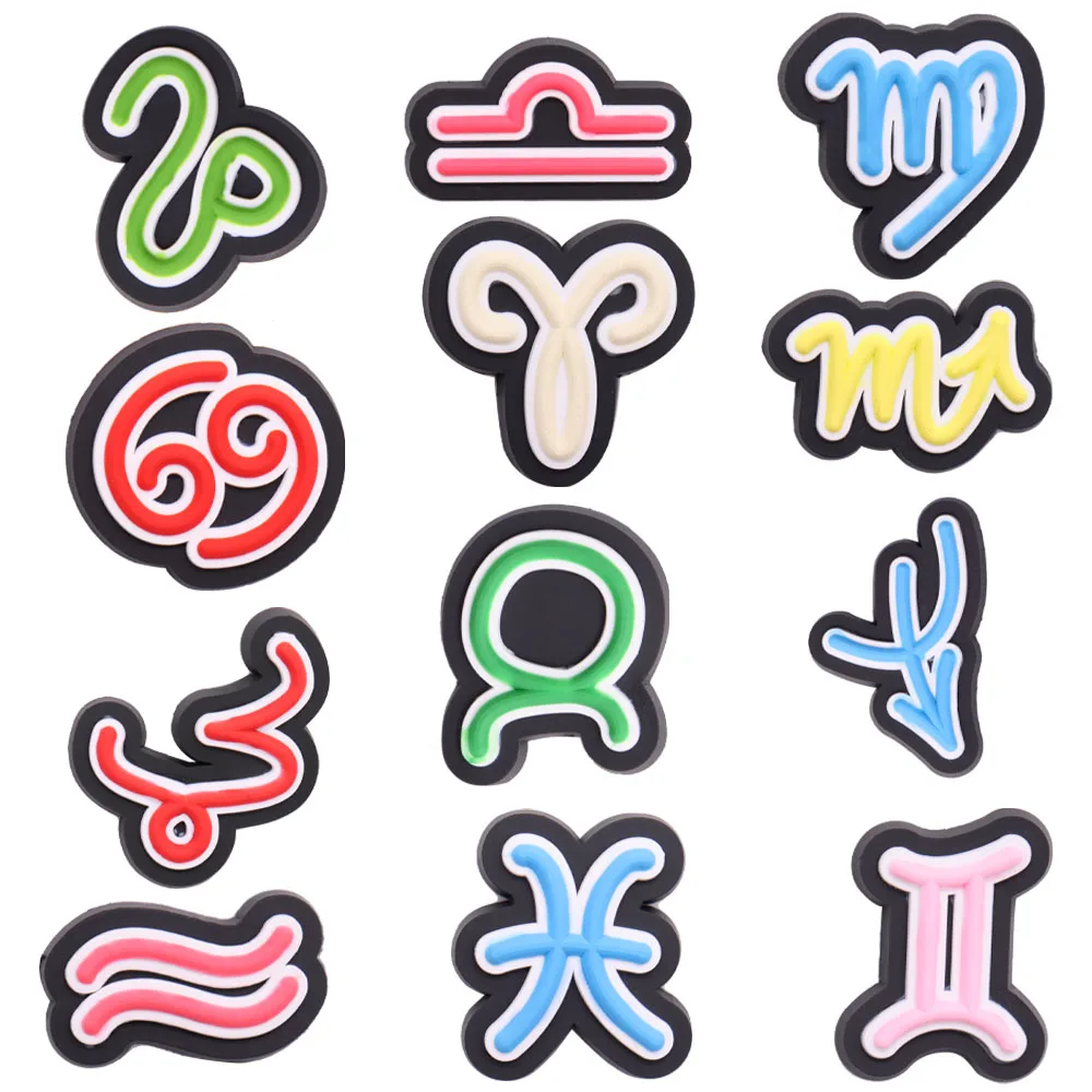 

New Arrival 1pcs PVC Shoe Charms Wristbands Twelve Constellations Zodiac Hole Slipper Decoration Garden Shoe Button Accessories