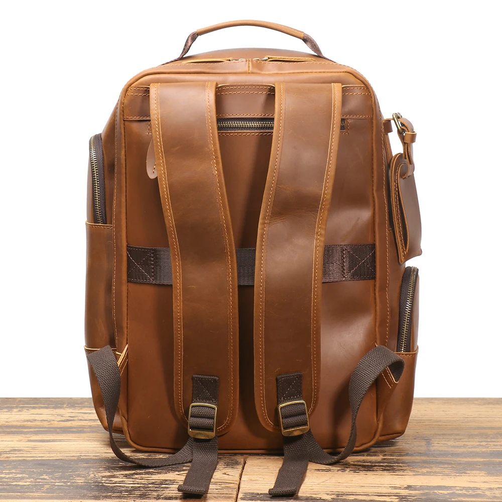LUOKIR New Genuine Leather Large Capacity Multifunctional Crazy Horse Leather Backpack Travel Business Laptop Bag 6