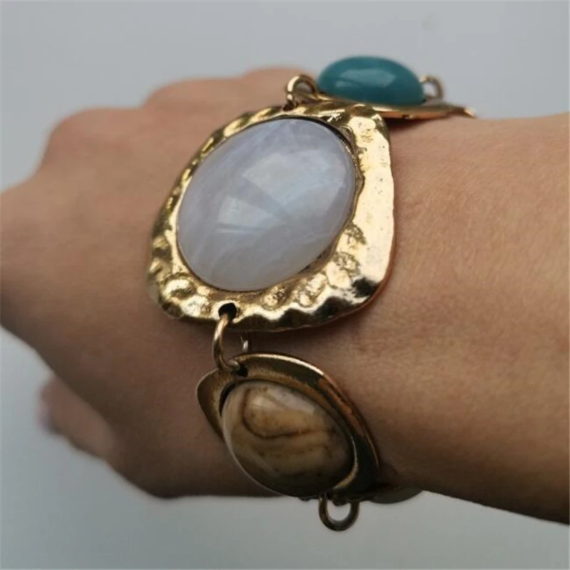 Bracelet Jewelry Indian Vintage Resin Stone Bohemian Ethnic Statement Retro Metal Link Women