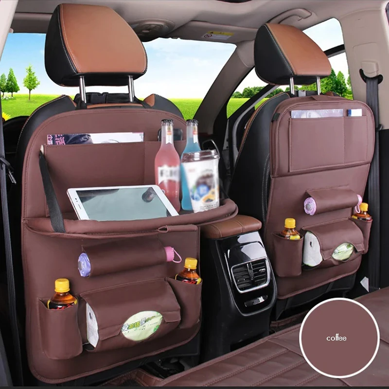 

Car Seat Back Organizer Microfiber Leather Travel Accessories Seat Protector Kick Mat with Foldable Table Tray, Cup Holder