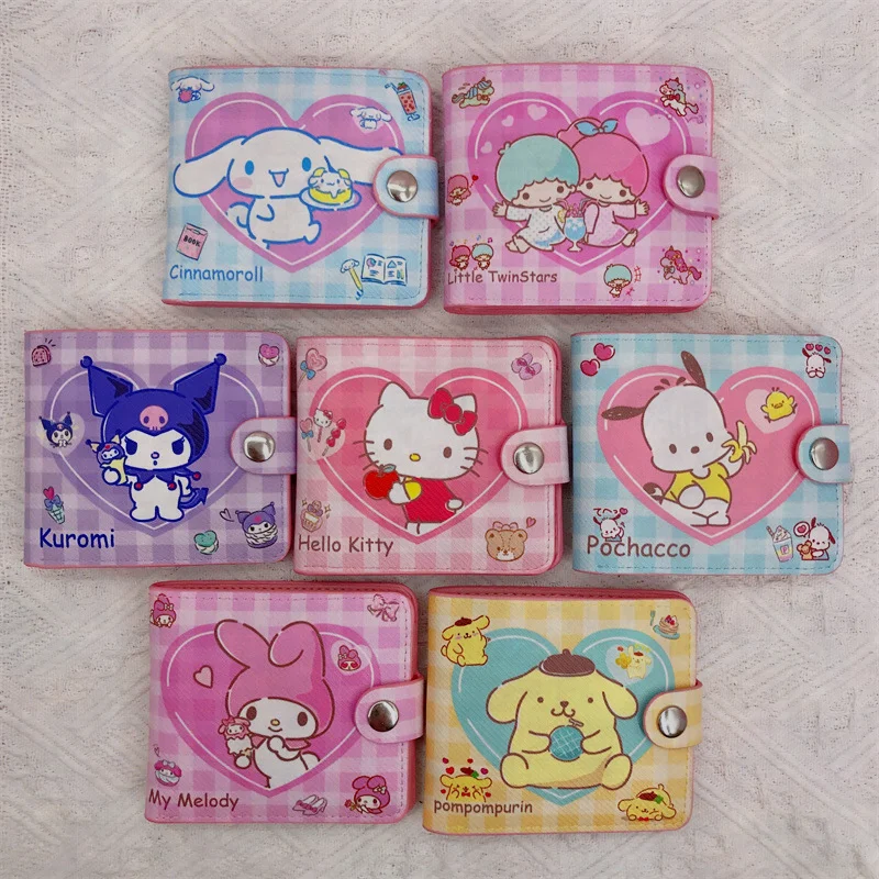 

Женский кошелек Sanrioed в виде сердца, милый кошелек с рисунком Hello Kitty из аниме «Моя Мелодия», портативный кошелек для студентов, розовый милый ...