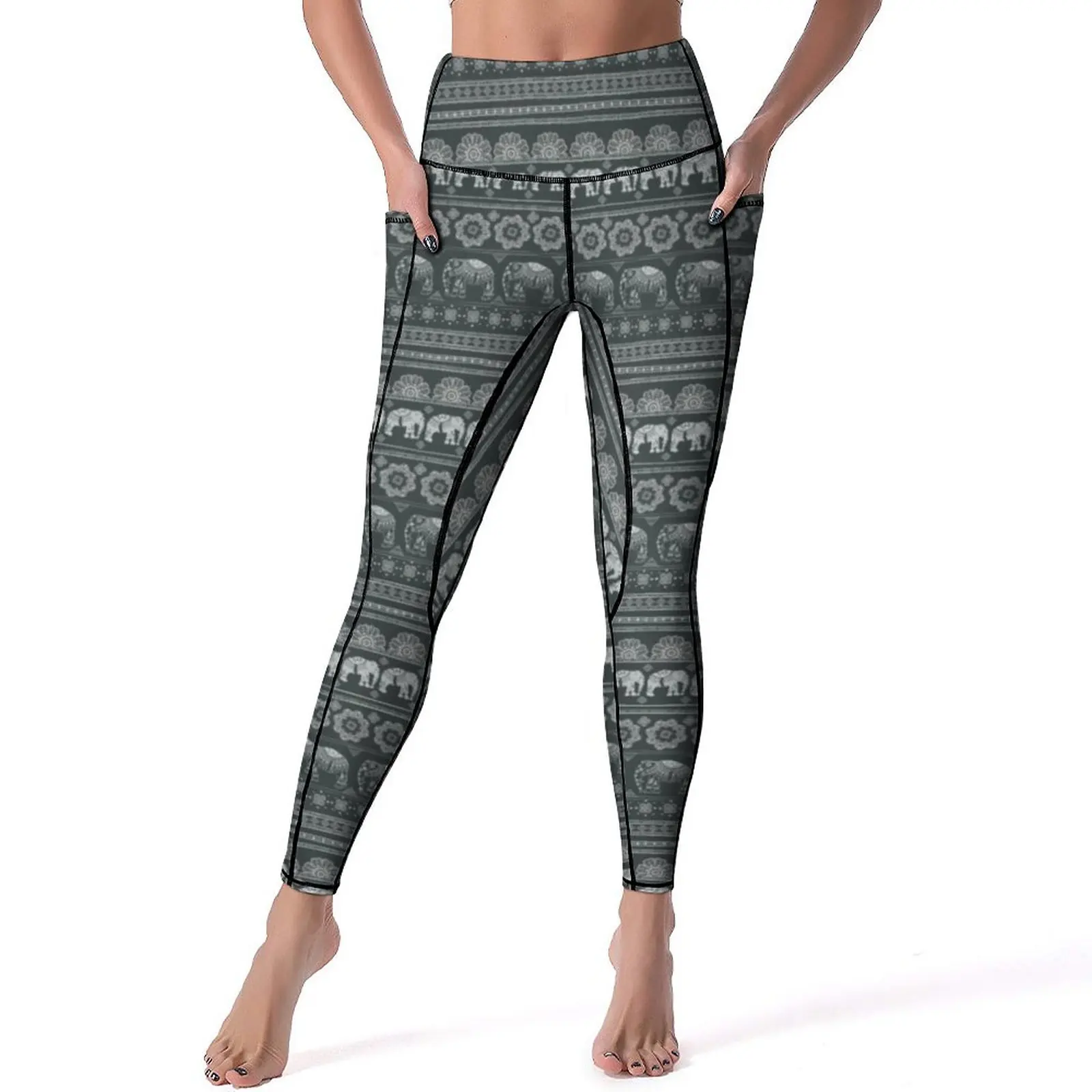 

Boho Elephant Leggings Retro Animal Print Push Up Yoga Pants Novelty Quick-Dry Yoga Legging Lady Pattern Workout Sports Tights