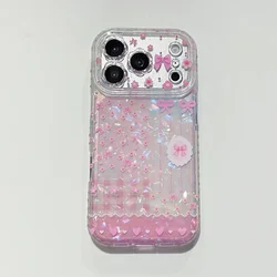 Luxury Glitter Diamond Floral Phone Case - Laser Cute Flower Protective Shockproof Cover - iPhone 15 (Pink)