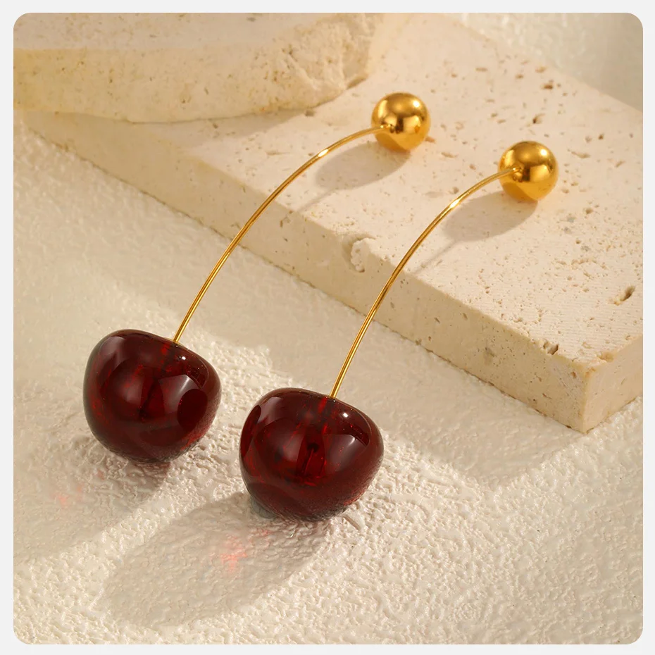 Vnox Vivid 3D-Kirsch-Ohrringe, modischer neuer süßer Obst-Ohrschmuck, 1 Paar trendiges Mädchen-Accessoire – Detail 7