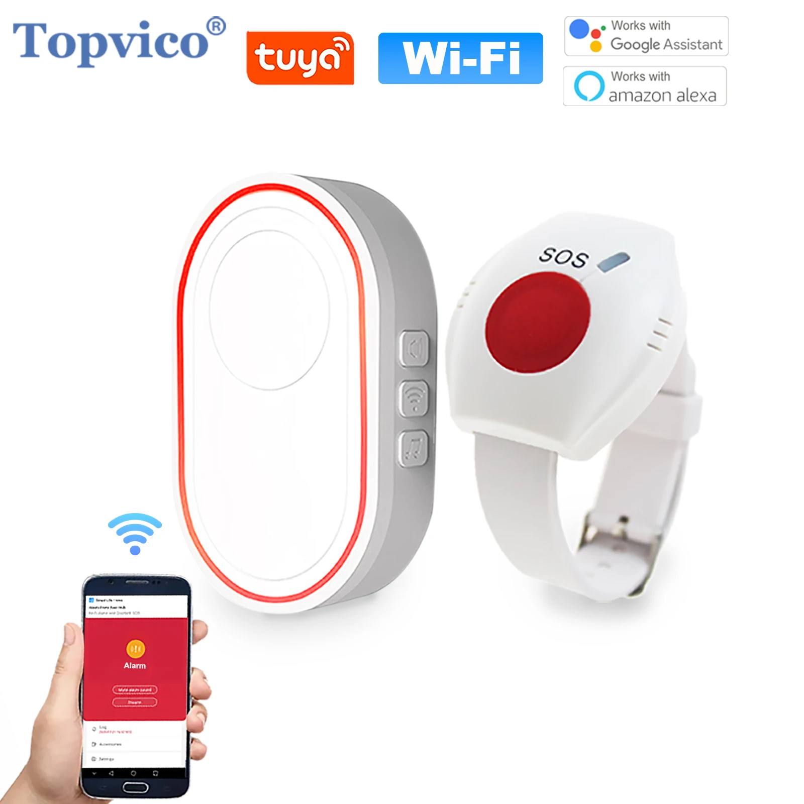 Topvico WIFI Panic Button for Elderly Alarm SOS Bracelet Watch Fall Alert Senior Emergency Call Wireless Caregiver Pager Tuya medical alert button emergency alarm button