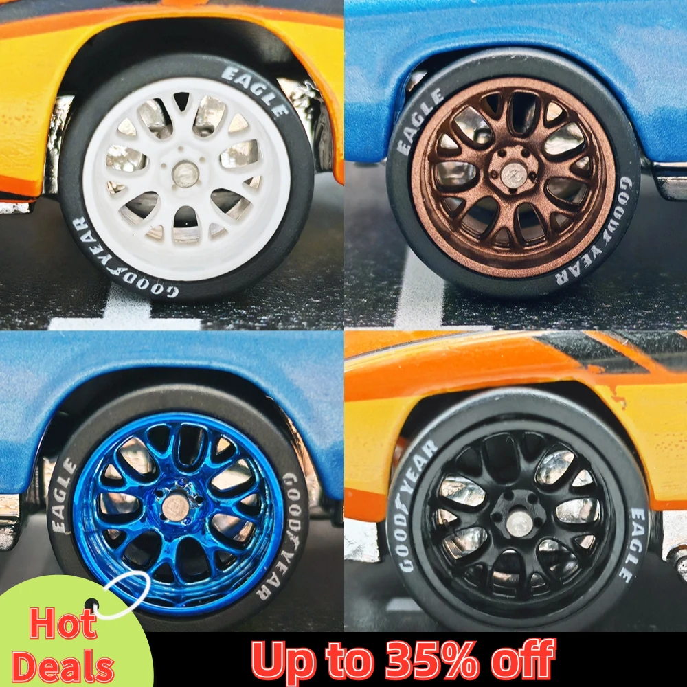 1/64 Wheels with Rubber Tires BBS LM-R Large Size Refitting Parts for Diecast Model Car Hot Wheels Matchbox Tomica D:13mm 1 Set 6