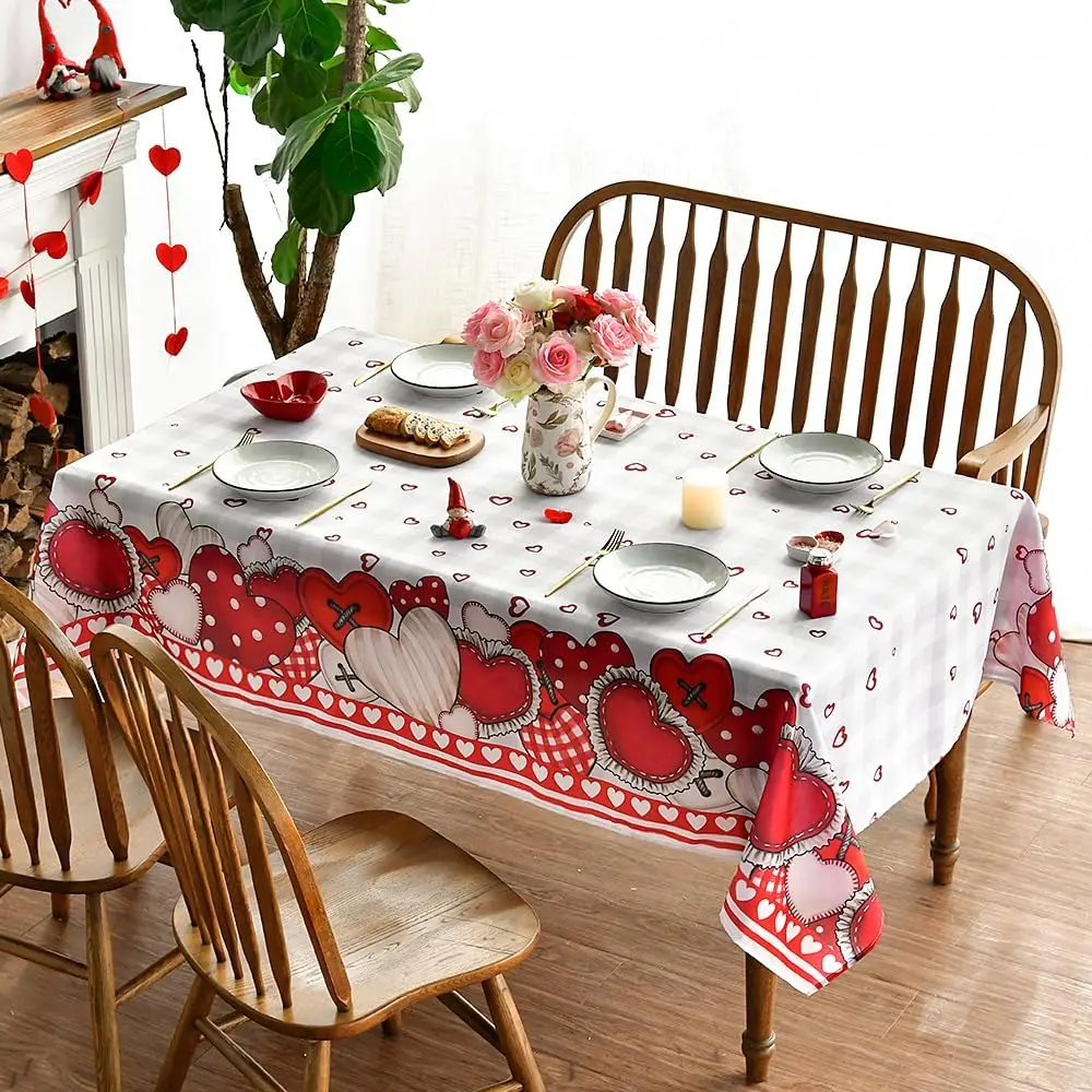 

1pc Valentine's Day Theme Tablecloth Oilproof and Waterproof Tablecloth Home Party Tablecloth Rectangular Table Decoration