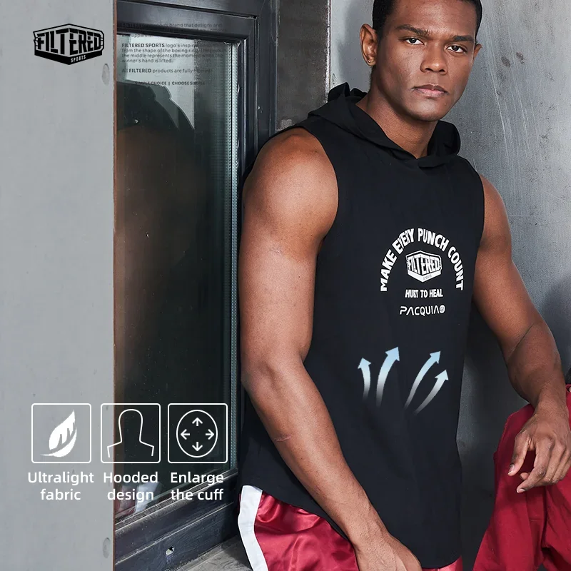 Men's Cotton Boxing Sleeveless Hoodie Bodybuilding Workout Tank Tops Muscle Fitness Shirts