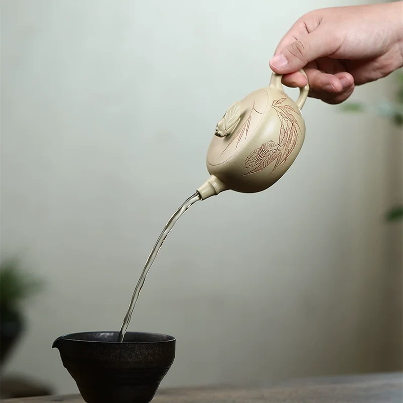 13.1x5.6cm handmade purple clay teapot original mineral green mud cicada chirping high-end tea making pot Kung Fu tea set