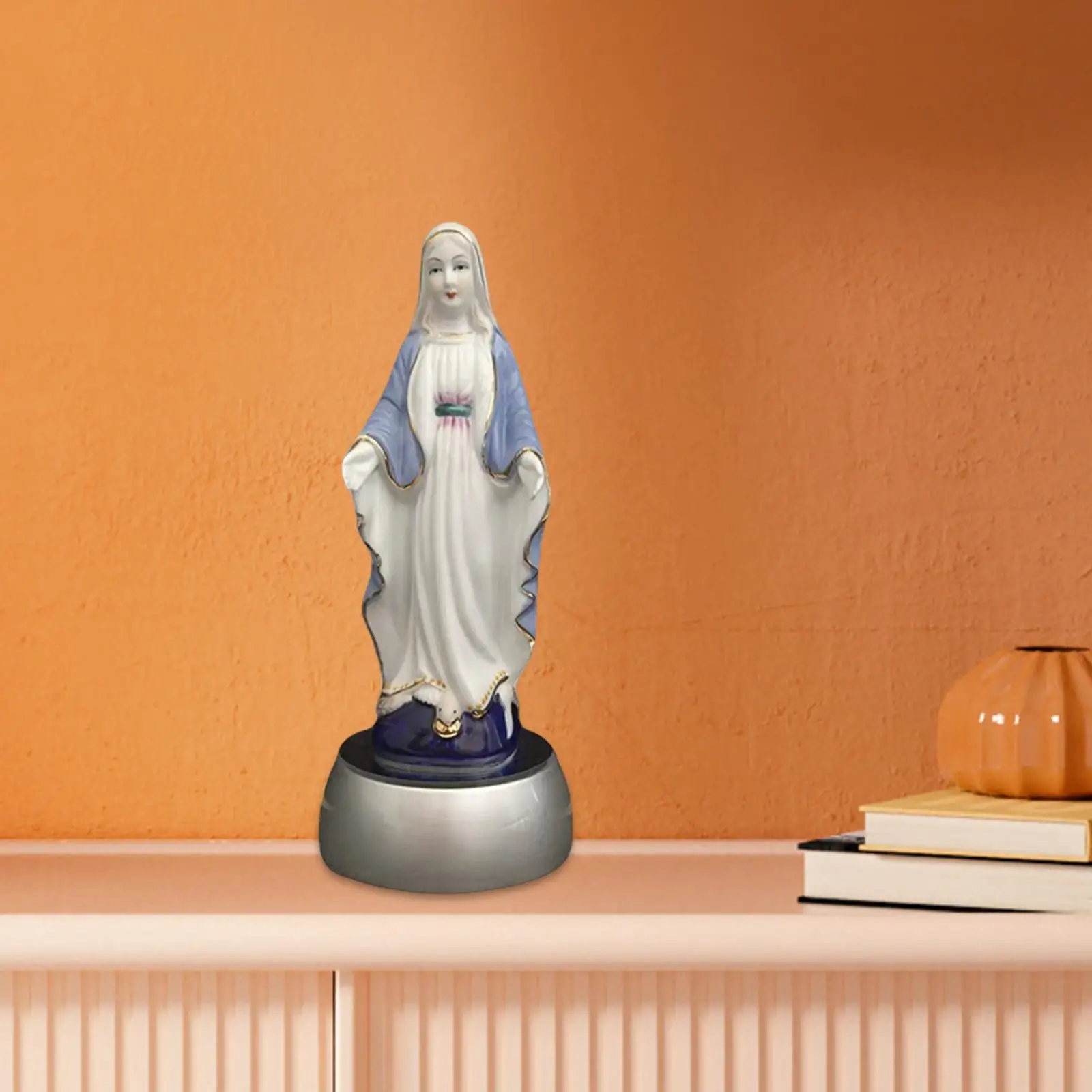 Bedside Table Lamp Ceramic Mary Statue Dining Room LED Night Light