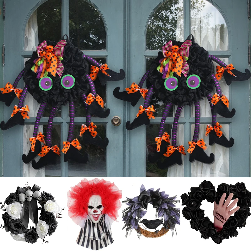 

Halloween Witch Leg Door Wreath pider Skeleton Bloody Hands Halloween Party Wreaths Door Hanging Terrifying Atmosphere Decor