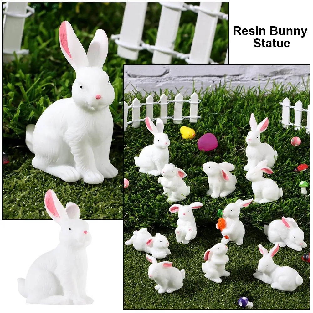 White Hare Easter Decoration Dollhouse Ornament Micro Landscape Miniature Rabbit Figurine Resin Bunny Statue Fairy Garden