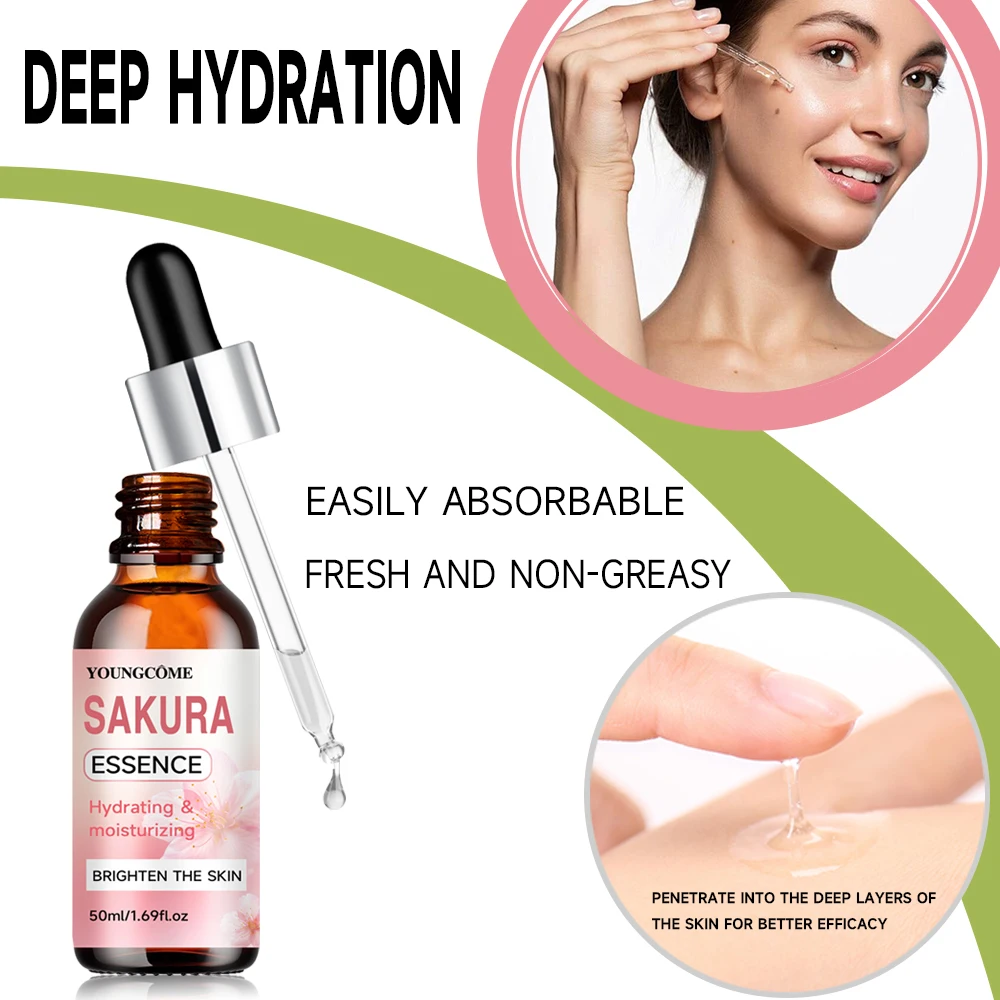 Sakura Skincare Set Korean Face Serum Essence Cream Anti-Aging Wrinkle Moisturize Fade Dark Circles Cosmetics Skin Care Set 3