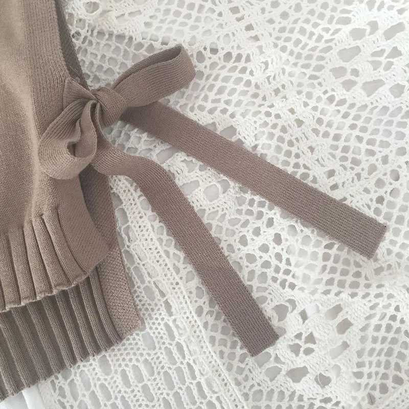 Spring Instagram Baby Knitted Vest Korean Edition Baby Lace up Tank Top Girl's Woolen Small Sweetheart Sweetheart Cotton kids sweater