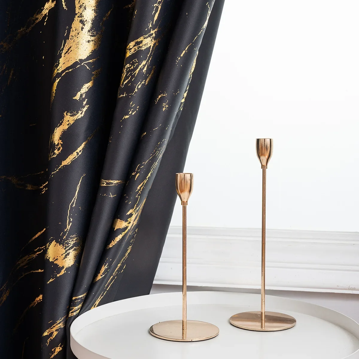 Luxury Marble Pattern Curtain 1 Panel with Gold Foil Design for Living Room