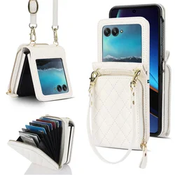 Foldable Multi-slot Wallet with Diagonal Lanyard Chain Case for Motorola Razr 60 Ultra (Beige)